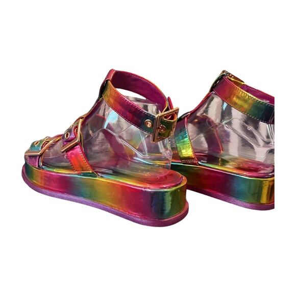 ASOS 8 Chunky Rainbow Platform Gladiator Sandals Holographic Y2K Festival - Picture 2 of 9